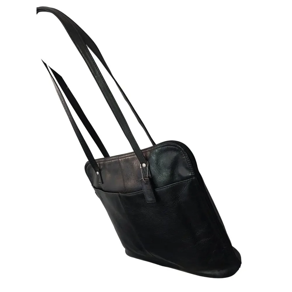LATICO! RICH BLACK GENUINE LEATHER ZIP OPEN SHOULDER LAPTOP CASE, BRIEFCASE!